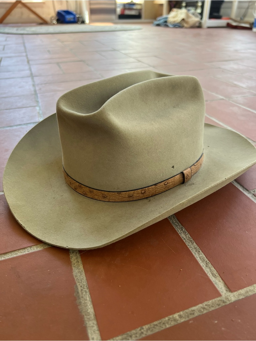 Men's Western Felt Cowboy Hat - Tan with Leather Band